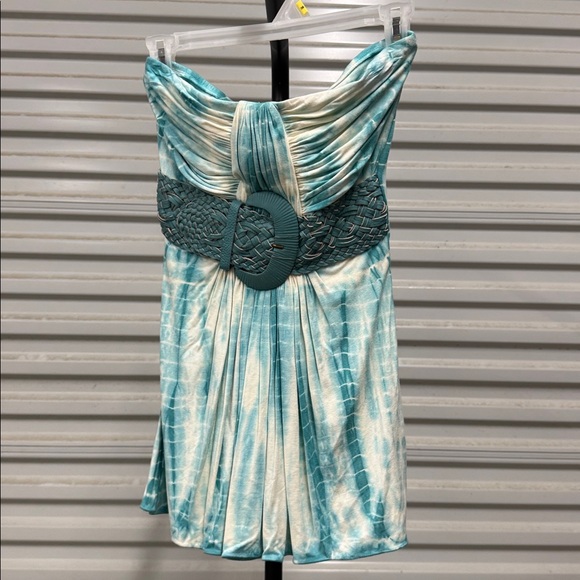 Sky Teal and Cream Strapless Dress - Picture 1 of 2